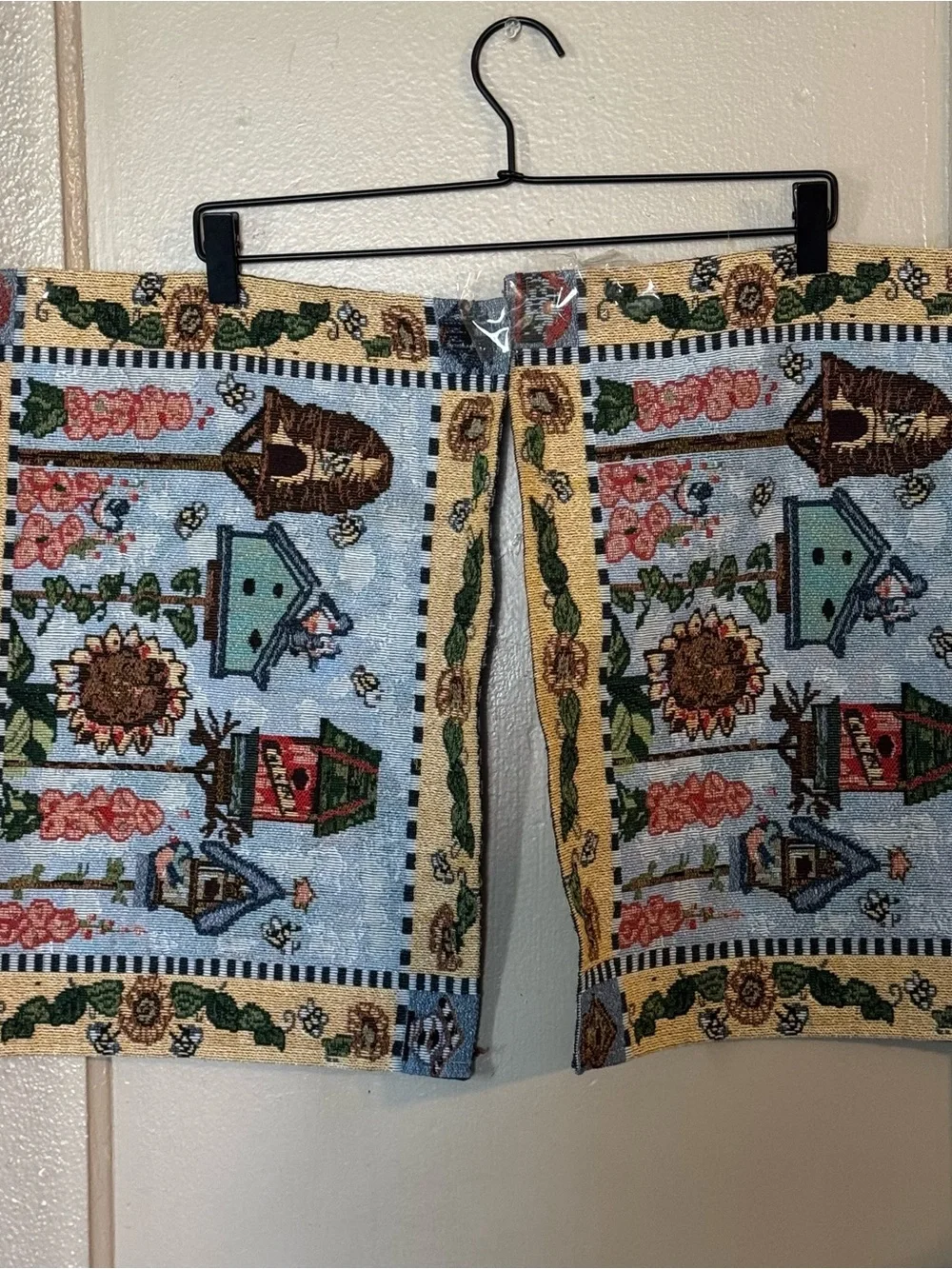 Embroidered Birdhouse Tapestry Placemat Pair SpringCore Farmhouse Kitchen Decor